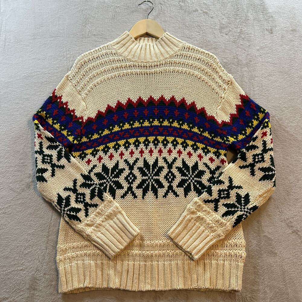 New York and Co. Large Chunky Knit Fair Isle Winter Ramie Cotton Ski Sweater